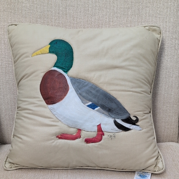 Vintage Hand Painted Mallard Duck Throw Pillow by Feather Your Nest - Picture 1 of 11
